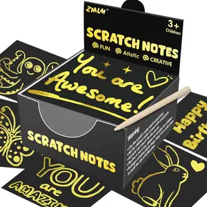 ZMLM Scratch Christmas Stocking Stuffer Gifts - 165 Gold Magic Scratch Paper Art Mini Notes Cards for Kids Art-Carft Bulk Party Favor Art Craft Supplies for Girl Boy Halloween Craft Birthday Gift Toy