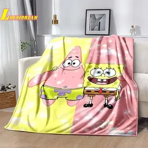 Go-SpongeBob Cartoon Printed Blanket Soft and Comfortable Flannel Throw Blanket Home Bed Sofa Cute, Birthday Gift