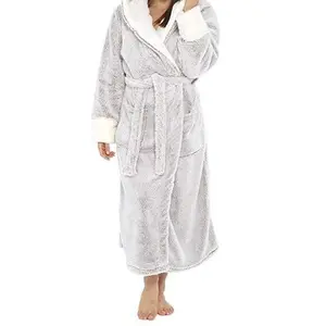 Womens Hooded Fleece Robes, Soft Long Bathrobe Fluffy Warm Loungewear S-5XL