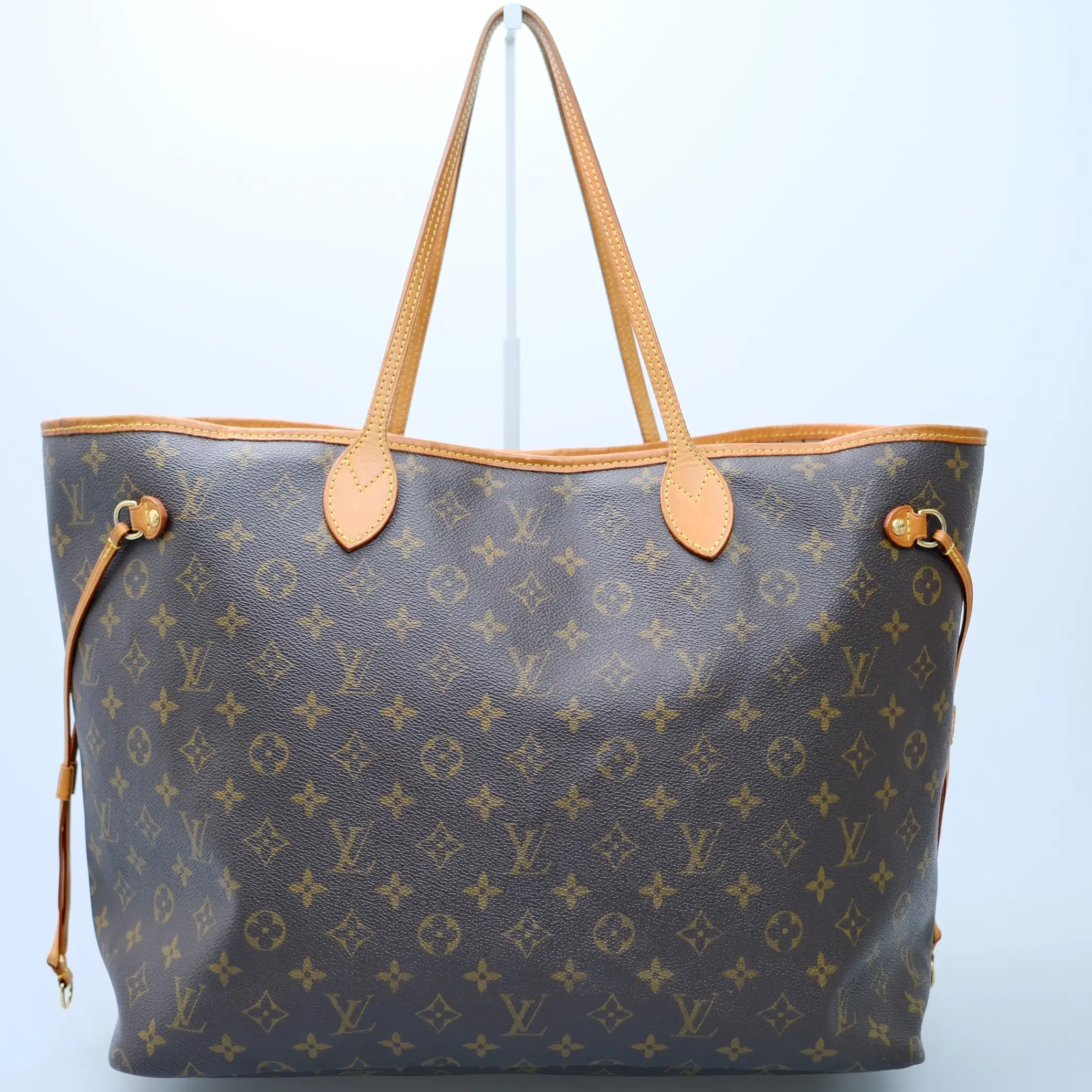 Pre-owned Louis Vuitton Neverfull MM 13 Inch Brown Monogram Canvas Tote Bag, 100% Authentic Luggage, Checkcheck, 7 Inch Depth, No, Good, 13 Inches, Depth: 7 Inches