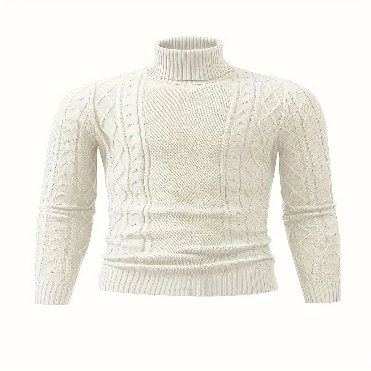 2026 Premium Brown Plaid Pattern Thermal Turtleneck Sweater - Men's Casual Knitted Pullover for Fall/Winter Warmth Soft, Breathable, and Cozy Everyday Wear