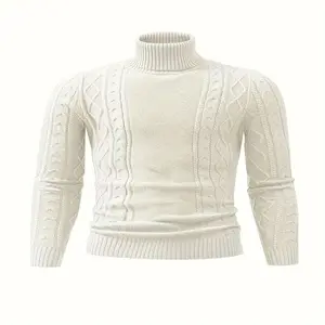 2026 Premium Brown Plaid Pattern Thermal Turtleneck Sweater - Men's Casual Knitted Pullover for Fall/Winter Warmth Soft, Breathable, and Cozy Everyday Wear