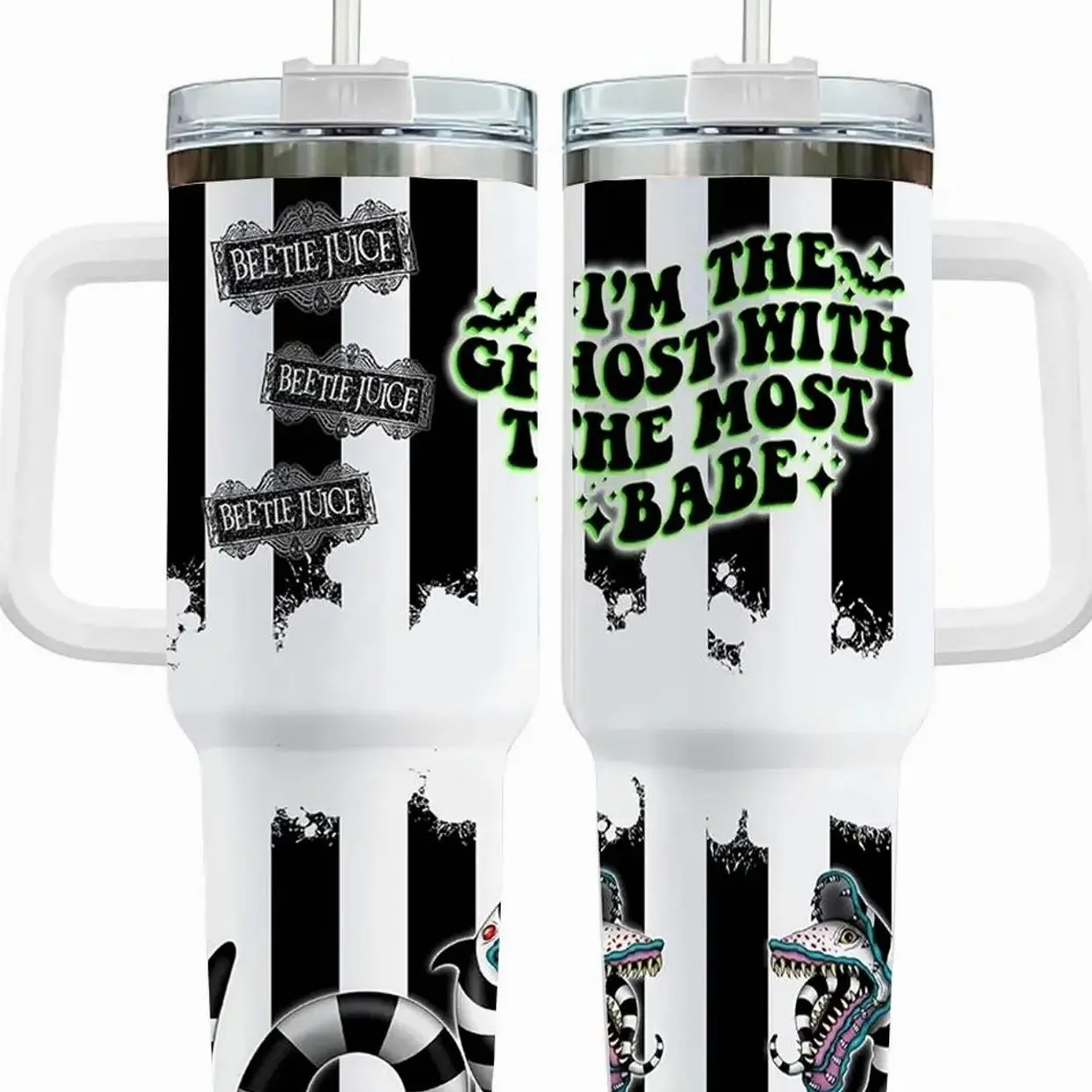 [MADE IN US] Vacuum Insulated Tumbler Horror Characters with Lid and Straw - Stainless Steel Travel Coffee Mug Double Wall Hot & Cold Drink Cup Leakproof Portable