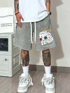 Unisex Washed "Make Money Not Friends" Graphic Shorts | Grey Heavyweight Fleece | Bold Graffiti Print | Double Drawstring Waist & Side Pockets | Y2K Streetwear for Summer Hangouts & Urban Outings | Viral Edgy Bottoms