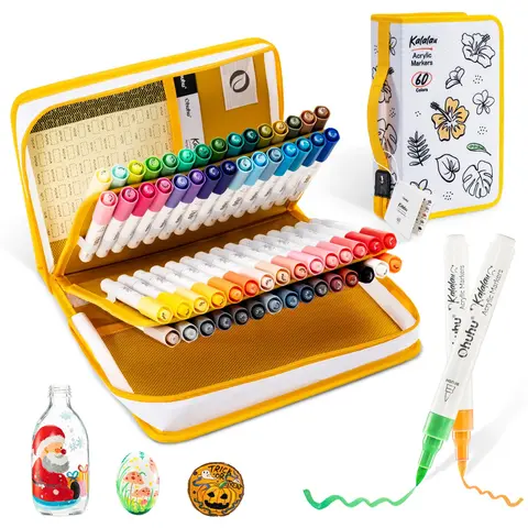 Ohuhu Acrylic Paint Markers: Brush Tip - 60 Colors - Large Ink Capacity-Kalalau High Opacity Acrylic Markers for Coloring Book Rock Painting Easter Egg Wood Glass Ceramic Canva Acrylic Paint Pens - Kalalau Series of Ohuhuart