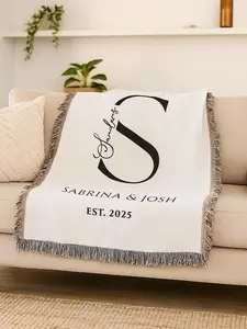 Last Name Woven Blanket Personalized Engagement Gift Couple Monogrammed Throw Cozy Housewarming Gift Wedding Anniversary Keepsake Blanket