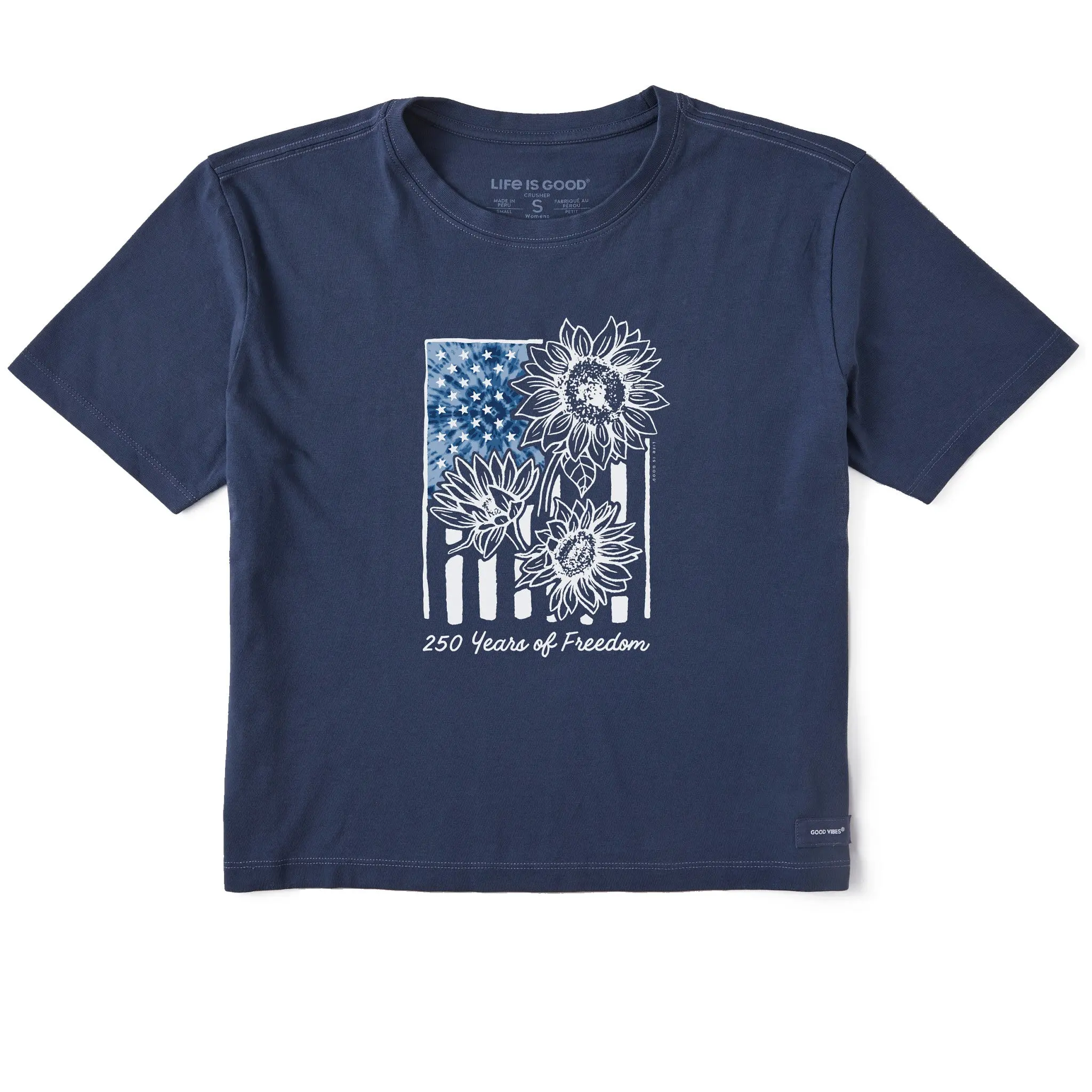 Women's 250 Years of Freedom USA Flag Short Sleeve Crusher Boxy Tee