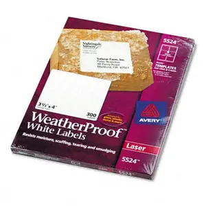 Avery 5524 White Weatherproof Laser Shipping Labels 3-1/3 x 4 300 Pack