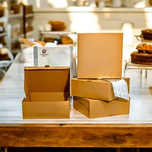 Cake Boxes, Kraft, 25 Pack 8.5 x 8.5 x 3 Inch Sturdy Bakery Box for Pies Donuts & Treats Durable Cardboard Construction Easy Assembly Disassembly Versatile Use