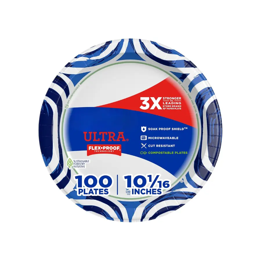 100 Count 10 Inch Large Disposable Paper Plates, Heavy Duty Plates for Meals, Parties, Picnics, BBQ & Everyday Dining