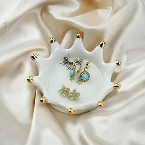 Royal Ceramic Crown Ring Holder Jewelry Stand Holder open crown ring holder Trinket Tray Ring Dish for Earrings Bracelets Keys Necklaces Xmas Gift