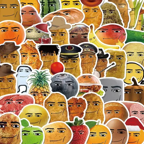 Funny Food-Themed Meme Face Stickers, 50-Piece Cartoon Decal Set for Decorating Phone Cases, Water Bottles, Laptops and Screen Protectors