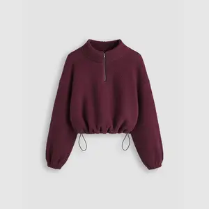 Cider [5 colors, size 0-26] Fleece High Neck Solid Drawstring Zipper Sweatshirt