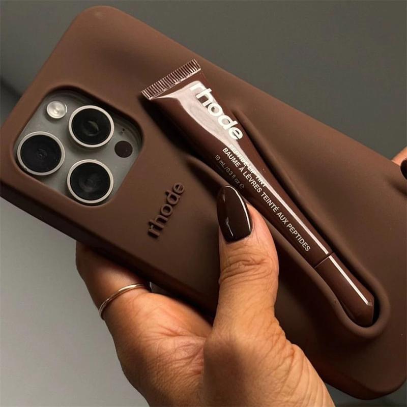 Luxury Beauty Silicone Phone Case with Integrated Lip Gloss Storage for iPhone 11 12 13 14 15 16 17 Pro Max, Stylish Protective Cover for Daily Use