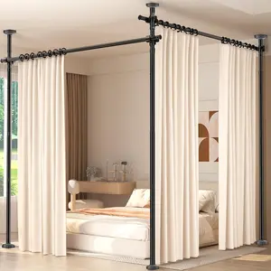 Adjustable Freestanding Room Divider for Privacy Separation, 4-10ft(H) 28-140inch(W), No Drilling Tension Rod, Heavy Duty Partition Space Separator, Black