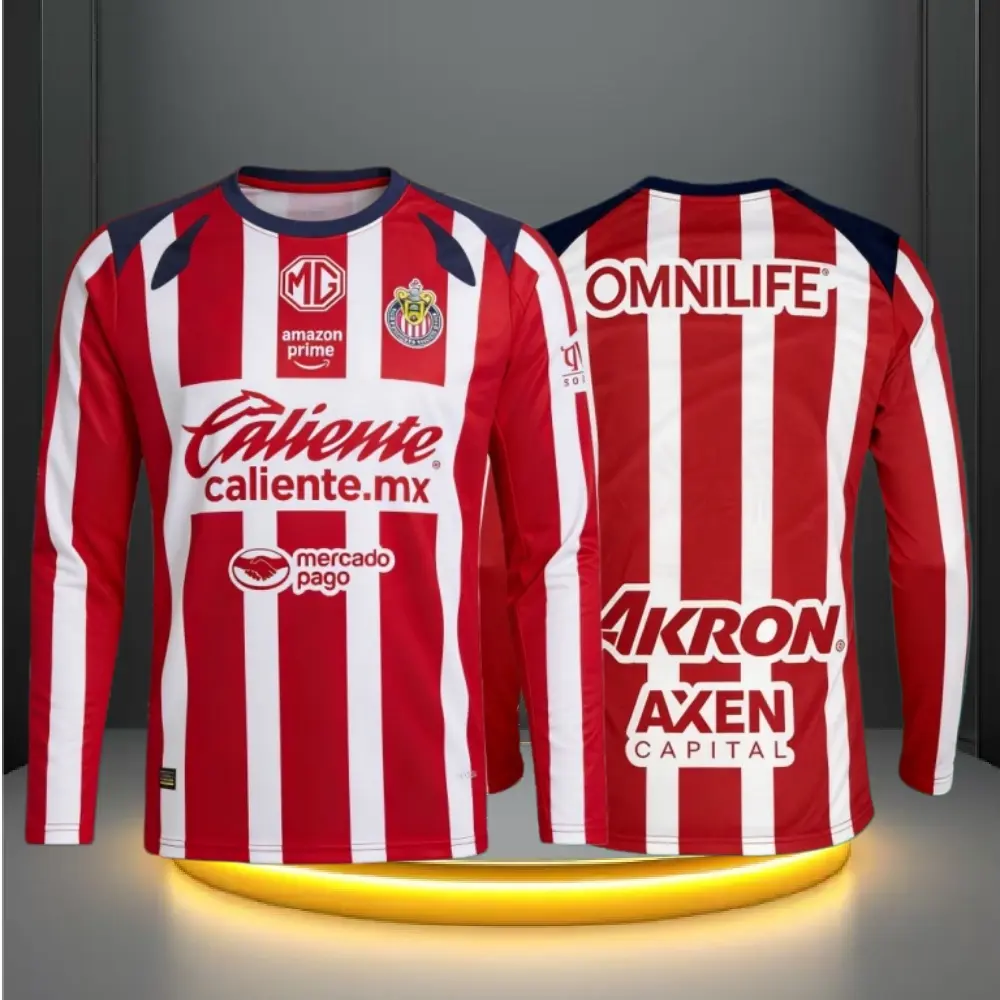 25 26 Chivas de Guadalajara Mexico LIGAMX Home Red Long Sleeve Soccer Jersey Fans Version Breathable