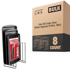 Extra Tall Cookie Sheet Kitchen Organizer 10 Slots - Black - 8 Pack