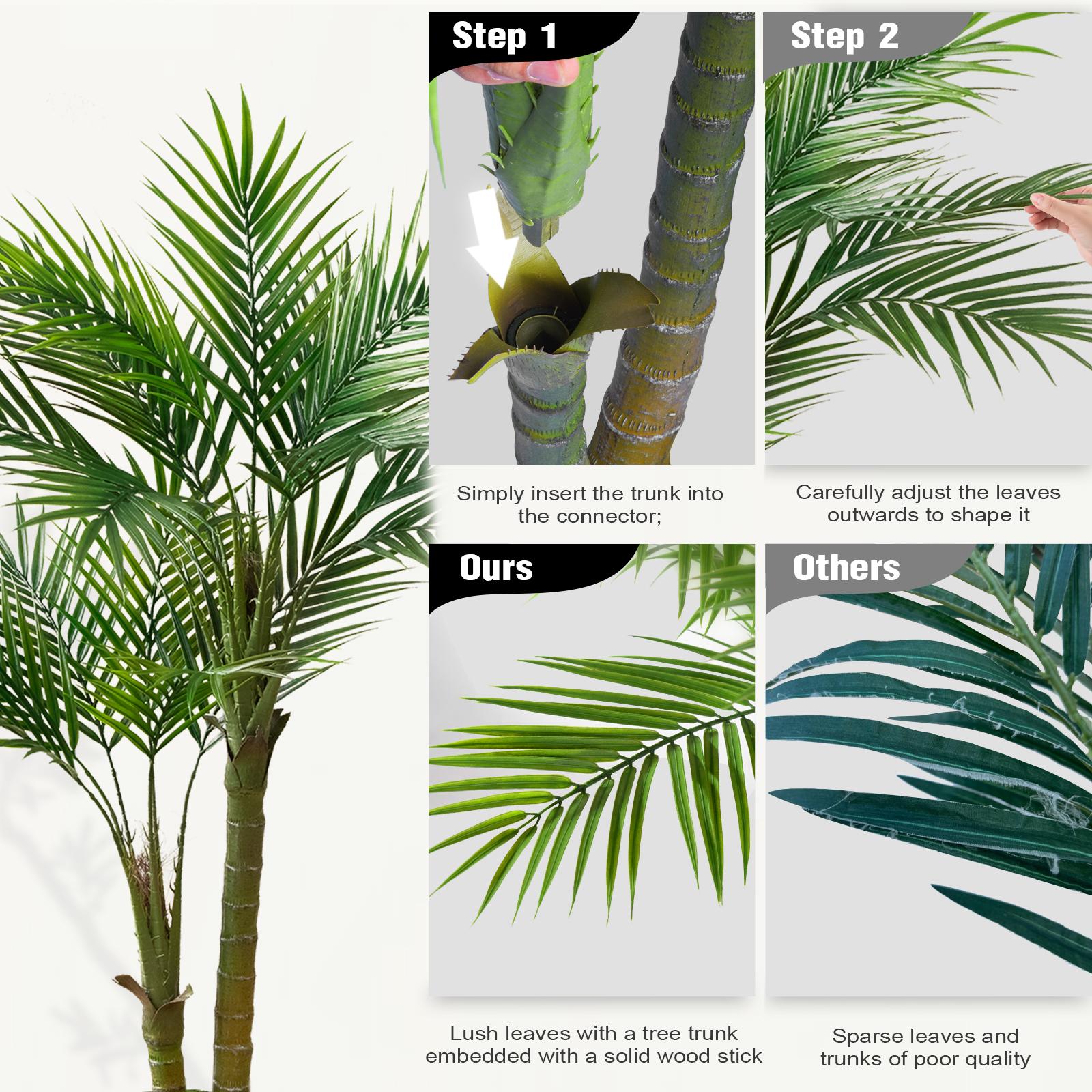 Lifelike 5ft Artificial Palm Tree - Fake Plant with White Tall Pot, Faux Tropical Golden Rattan Palm Tree with Realistic Palm Leaves, Indoor Floor Plant Decorative Fruit Ornaments for Home Office Decor