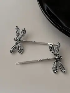 2 Pieces Vintage Dragonfly Hair Clips Cute Design Sense Creative Doing Old Woman Sweetheart Bangs Side Insect Hair Decoration Headdress Daily Versatile Hair Claws Set