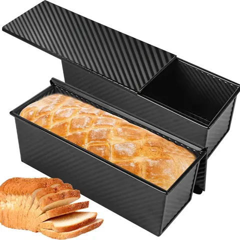 Spmarkt 2-Pack 13in Carbon Steel Baking Pan with Lid, PTFE & PFOA-Free Food Grade Non-Toxic Ceramic Nonstick Coating Bread & Loaf Tins, Anti-Adhesive Oven Safe Family-Sized Homemade Bakeware