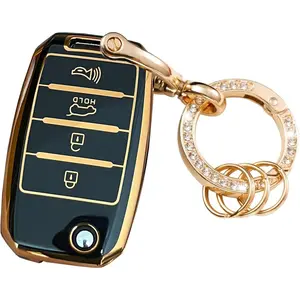 New Upgrade for Kia Key Fob Cover Case TPU Key Fob Shell Fit for Kia Rio Optima Soul Sportage Sorento Carens (Black)