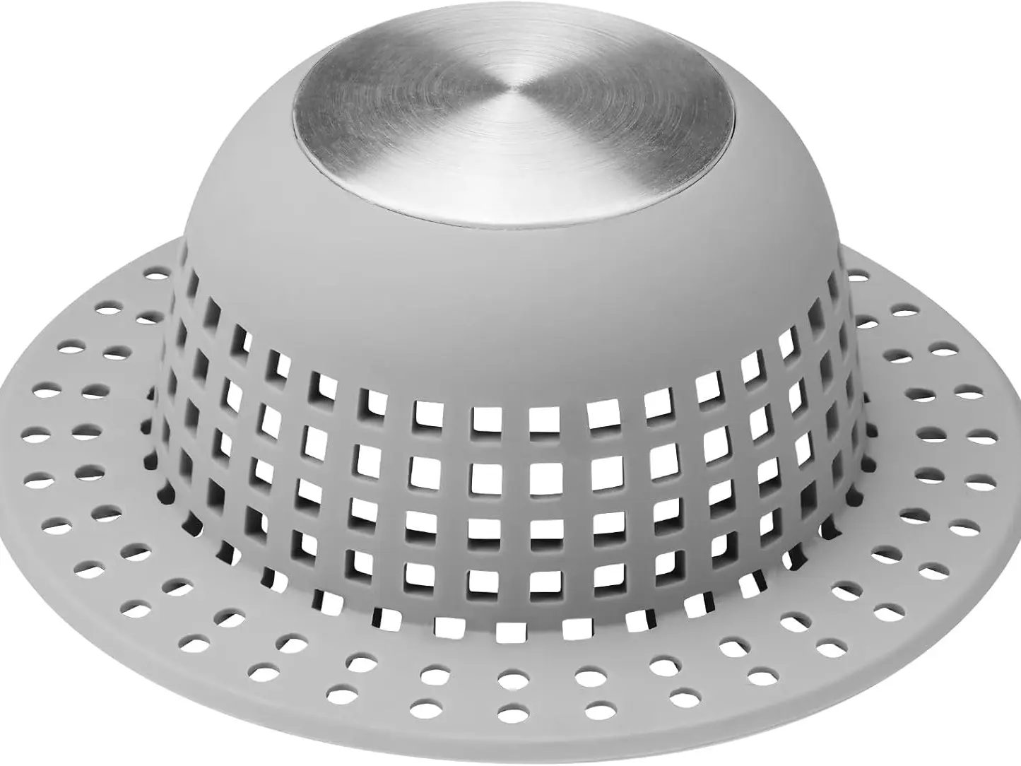 Shower Drain Hair Catcher, Silicone Bathtub Drain Cover & Sink Strainer for Pop-Up and Flat Drains, Anti-Clog Hair Trap, Bathroom Drain Protector, Silver Grey