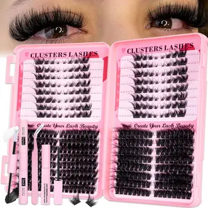Mixed Lash Clusters Kit, Eyelashes Clusters Extensions Kit, Manga&Wispy&Bunny/Cat Eye&Left-Right Lash Clusters, 9-16mm, Individual Lashes D Curl Soft Lightweight False Eyelashes Thin Band, with Bond Seal Remove Tweezers DIY (Black Bond, 2/3Styles)