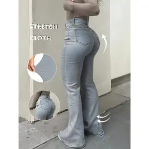 Bootcut Women Jeans Solid Color High Slim Fit Waist Stretch Casual Versatile Pants Leg Denim Womenswear Fabric purple jean