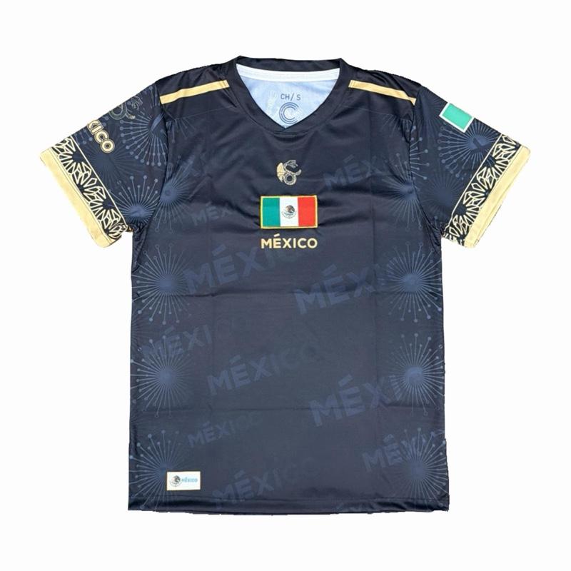 Black and gold Mexico Jersey with Traditional Design and Aztec Pattern for Sports Fans.