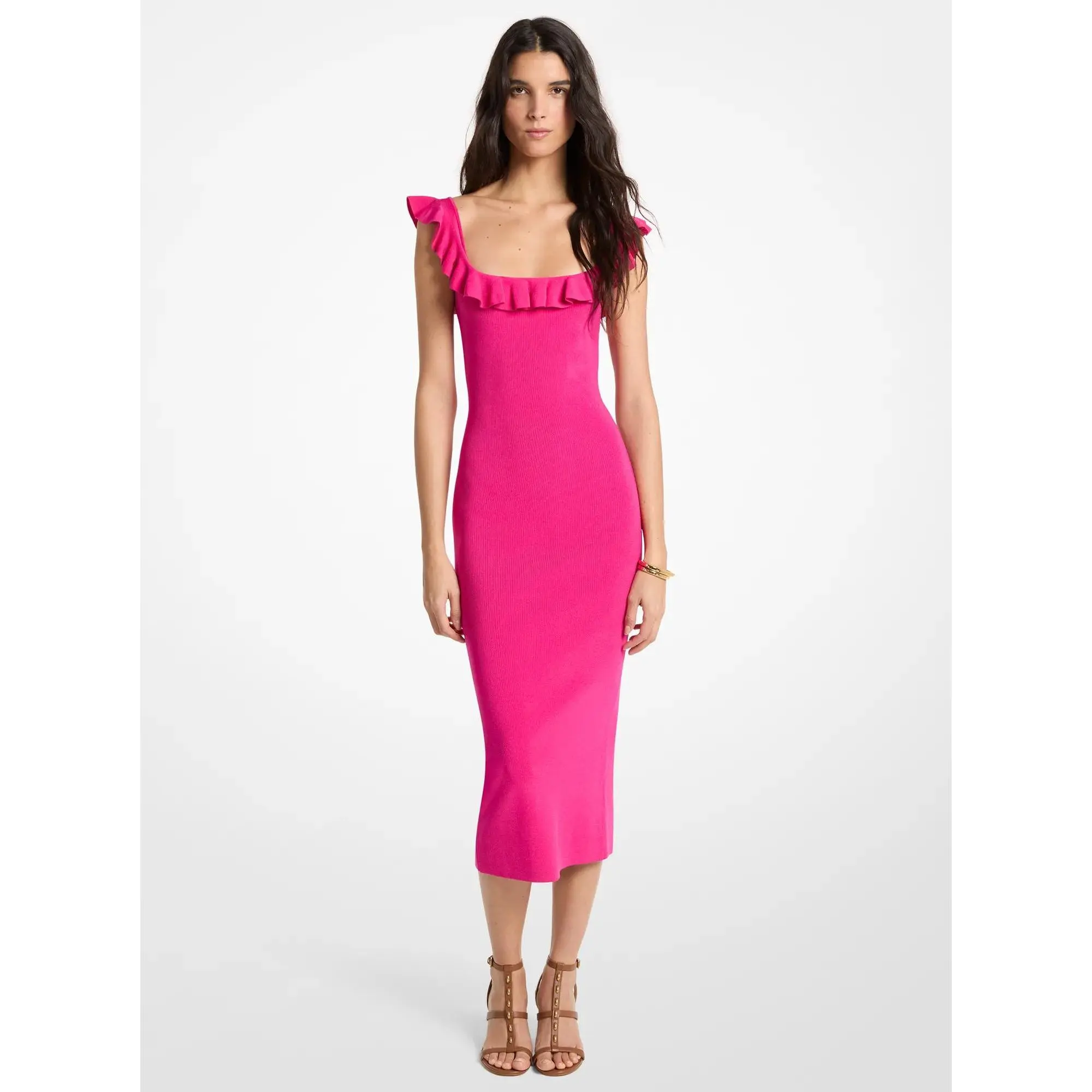 Ruffled Stretch Viscose Midi Dress