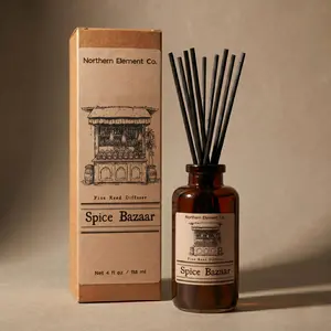 Spice Bazaar 4oz Reed Diffuser - Home Fragrance Scented Oil Diffuser with Spices, Incense, Saffron, Cardamom
