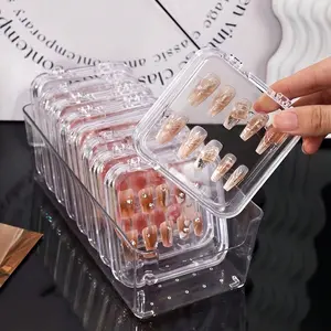 Transparent Plastic Nail Polish Storage Box, Odorless Portable Organizer for Press-On Nails Beads Cosmetics Accessories, Hinged Lid