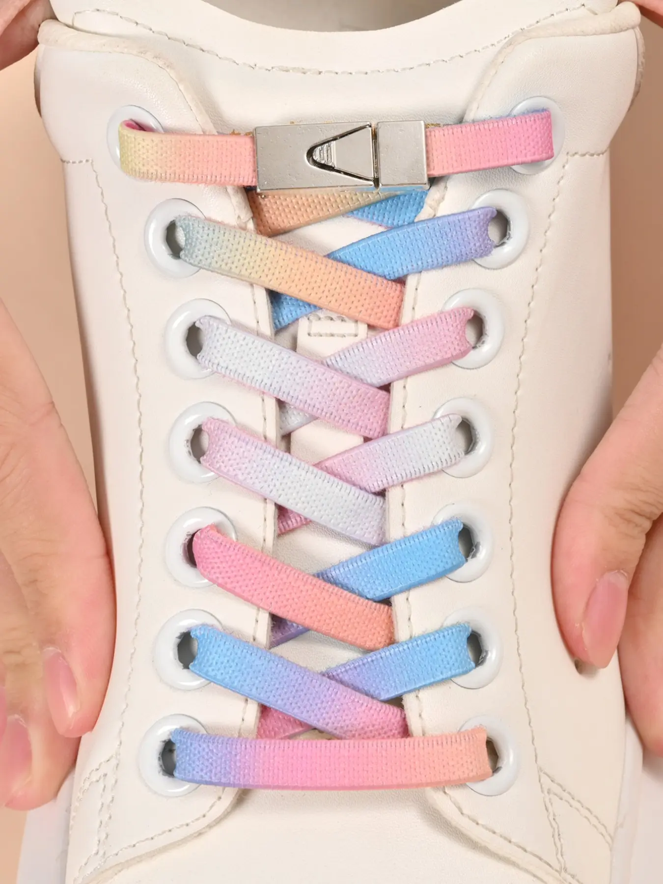 1Pair Elastic Laces with Capsule Buckle, No-Remove Lazy Laces, Rainbow Fashion Sports Shoelaces for Skate Shoes and Sports Shoes, Casual Style, Shoe Laces for Sneakers