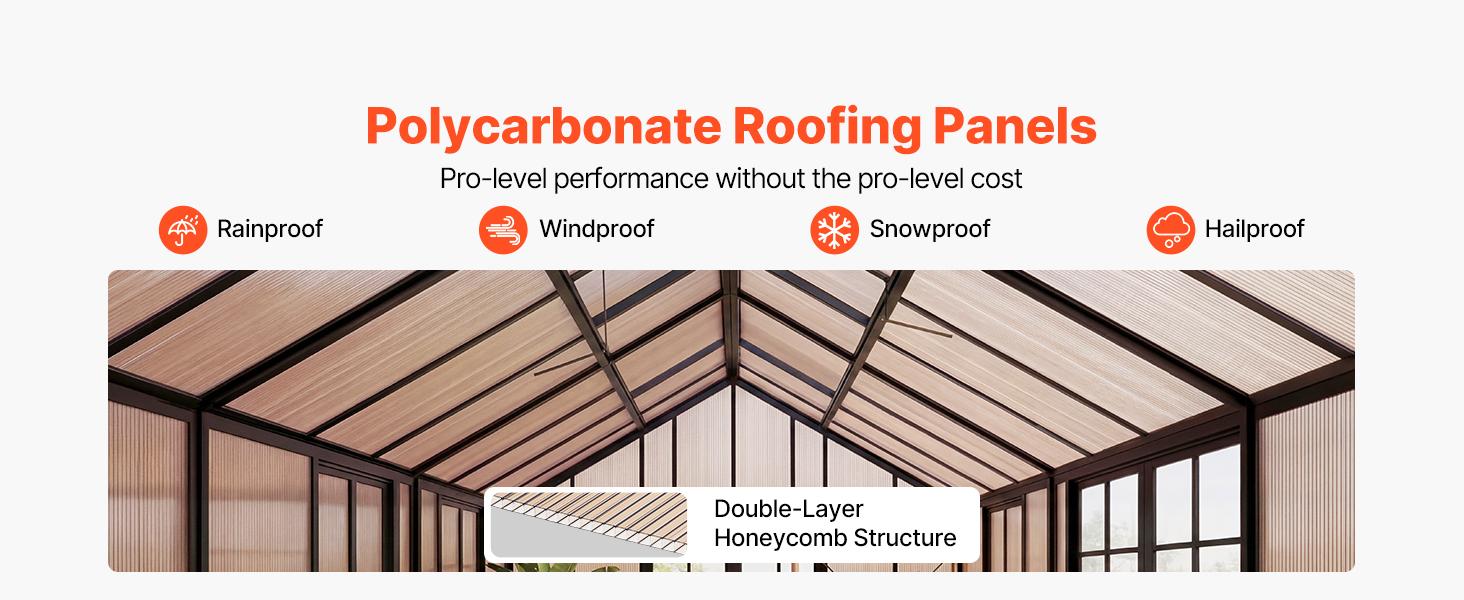 VEVOR Roof Panels, 12Pcs Polycarbonate Roofing Panels Double Layer, High Impact Corrugated Plastic Greenhouse Replacement Cover, Waterproof for Gazebos, Chicken Coops, Home, Garden (5' x 2' x 0.24")