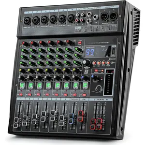 6- Professional Audio Mixer, FX-6usb Mixing Console with XLR Inputs, , 99 DSP Effects, MP3, USB Interface for Podcast, Music, Recording, PC 13.39"x3.54"x12.60"inches