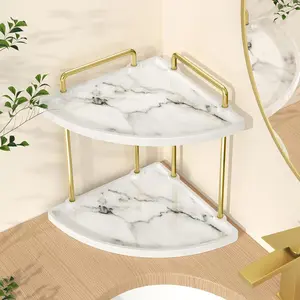 KES Marble Pattern Corner Countertop Organizer, 2-Tier Corner Counter Shelf, Skincare Perfume Organizer and Makeup Tray Shelf, Polished Gold, BSC901B-PG