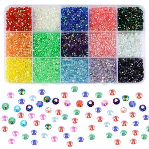 DIY 15 Grids Jelly Rhinestones Set 3/4/5mm Multi Size for Nail Art Jewelry Shoes Clothing and DIY Craft Decorations Kit