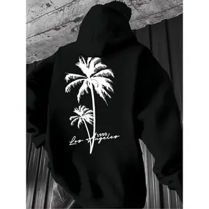 Men's Casual Solid Color Hoodie, Drawstring Pocket Long Sleeve Pullover, Letter Print Streetwear for Fall & Winter