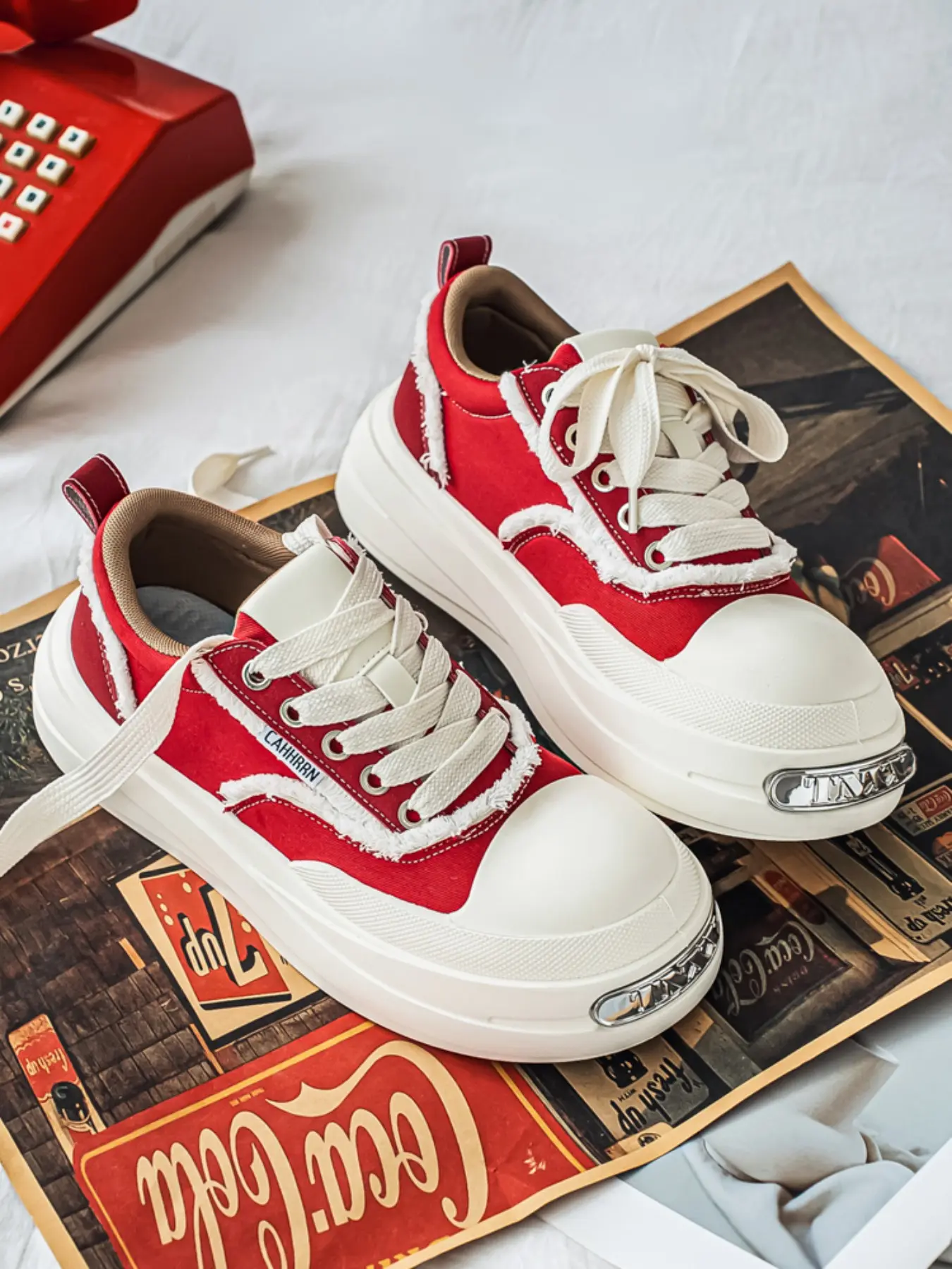 Vintage Frayed Edge Thick Sole Canvas Sneakers for Men, Trendy Versatile Height-Boosting Sports Casual Footwear, Trendy Trainers, Casual Shoes, Comfortable and Stylish