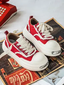 Vintage Frayed Edge Thick Sole Canvas Shoes for Men, Trendy Versatile Height-Boosting Sports Casual Footwear, Comfortable and Stylish