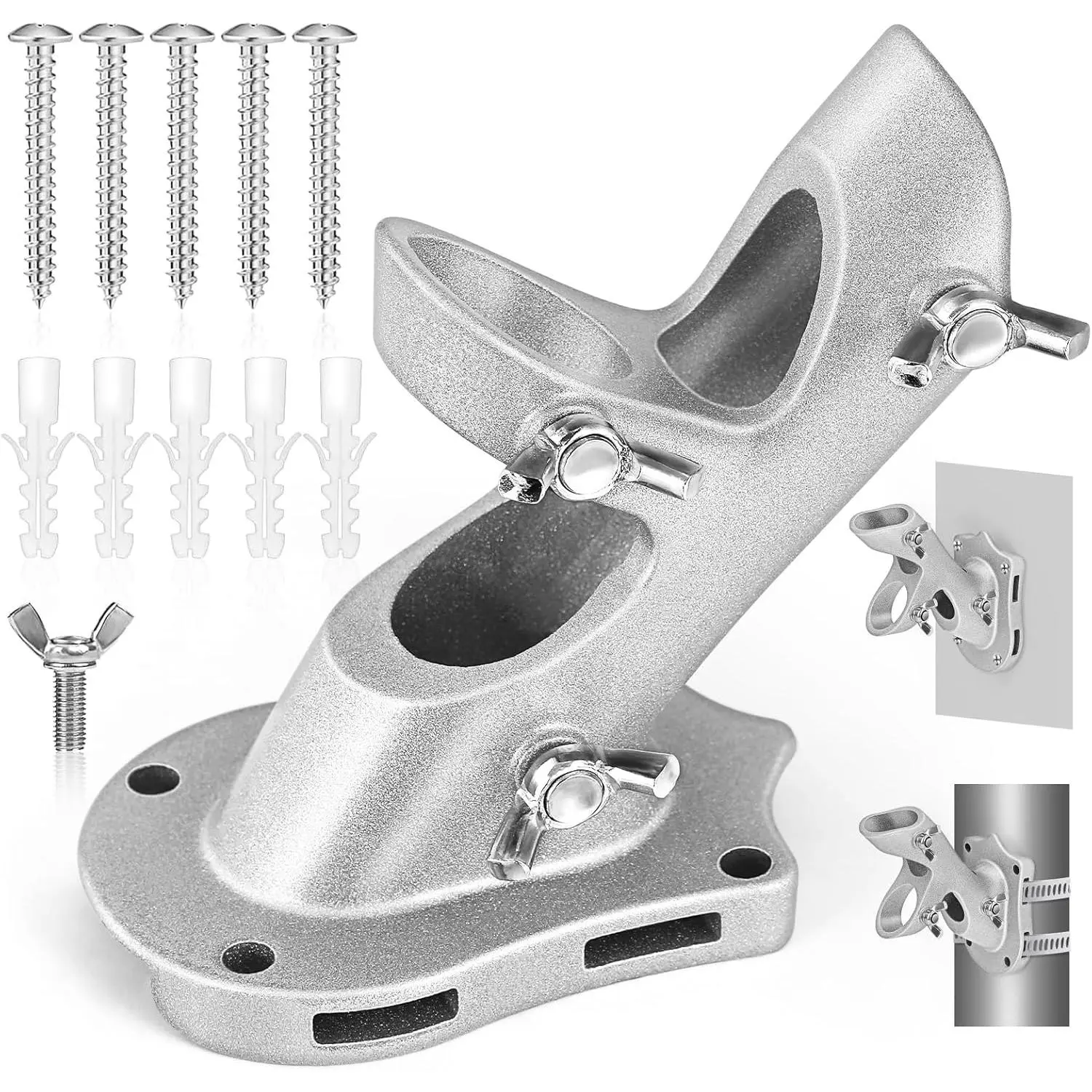 Flag Pole Holder,  Flag Pole Brackets Mount Outside House Heavy-Duty Aluminum Metal Rust Proof Bracket 1" Inner Diameter 2 Positions with Hardwares for Outdoor Wall Mounting Porch( -1 Pack)