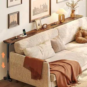 78.7 Inch Behind Couch Table with Power Outlets, 23.9’’-34.4’’ Height Adjustable Range, Sofa Tables Narrow Long with USB-C Ports, Skinny Console Table, for Small Spaces, Rustic Brown