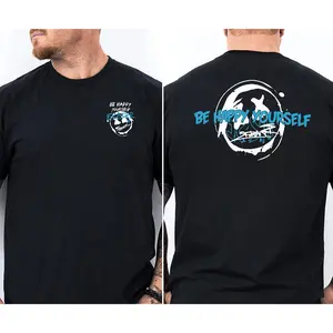 Be Happy Yourself' Double-sided Graffiti Print T-shirt Street Trend Style Casual Top