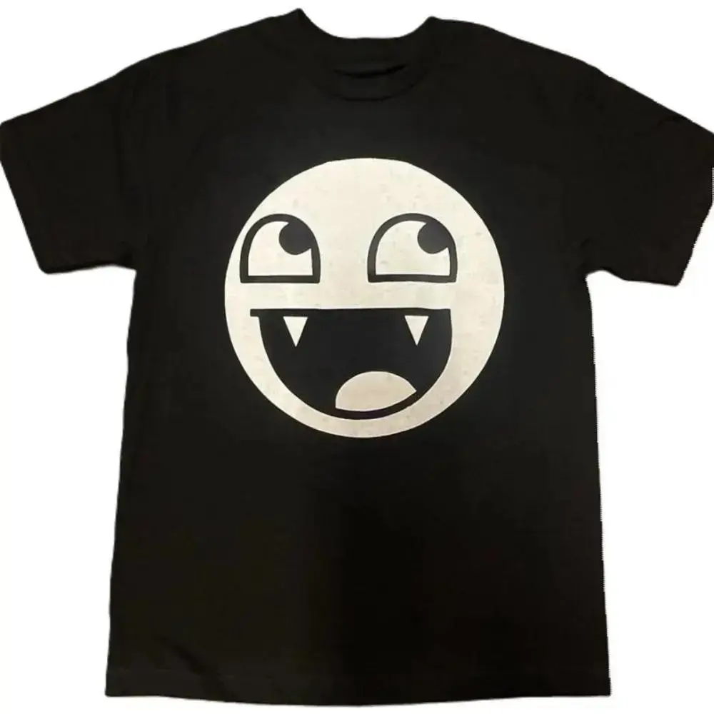 [100%25 Cotton] Epic Face Vampire T Shirt Y2K Goth Emo Scene Golf Gift T-Shirt For Men and Women，Unisex Vampire Smiley Face Graphic T-Shirt, Cute Fangs Emoji Print Crew Neck Short Sleeve Te