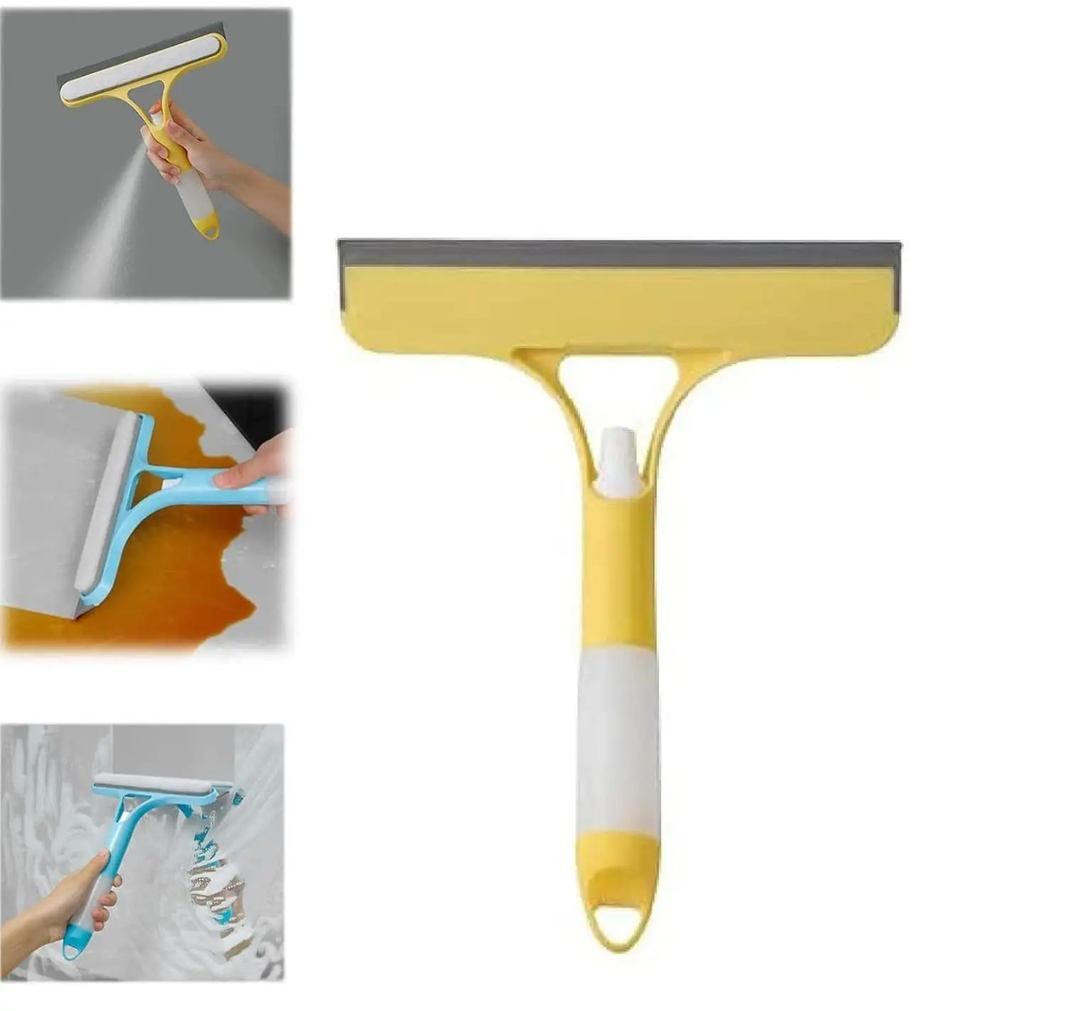 3-in-1 Multi-Functional Rubber Squeegee Glass Cleaner with Scraper Blade - Lightweight Double-Sided Window Wiper, Comfortable Household Cleaning Hand Tool for Kitchen Surfaces