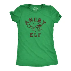 Womens Angry Elf T Shirt Funny Xmas Party Pissed Off Elves Santas Helpers Tee for Ladies Funny Womens T Shirts Cute Vintage Fashion Casual Ladies T-Shirt Gift Christmas Tops for Women Funny Sarcastic Top Green -