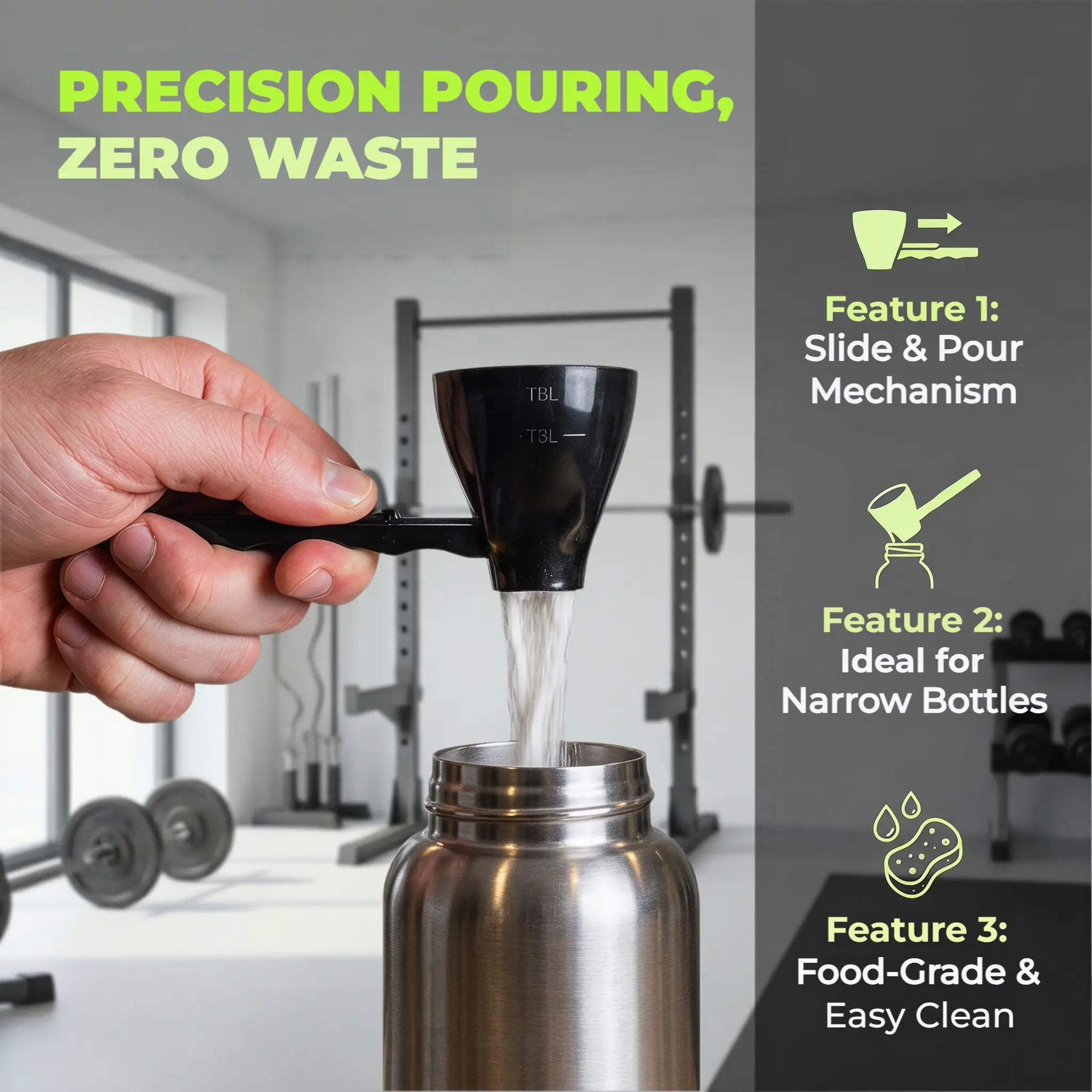 [Buy 1 Get 1 Free] Protein Powder Funnel Scoop, Leak‑Proof BPA‑Free Spoon for Creatine Pre‑Workout Coffee & Smoothie, Portable Powder Storage Spoon