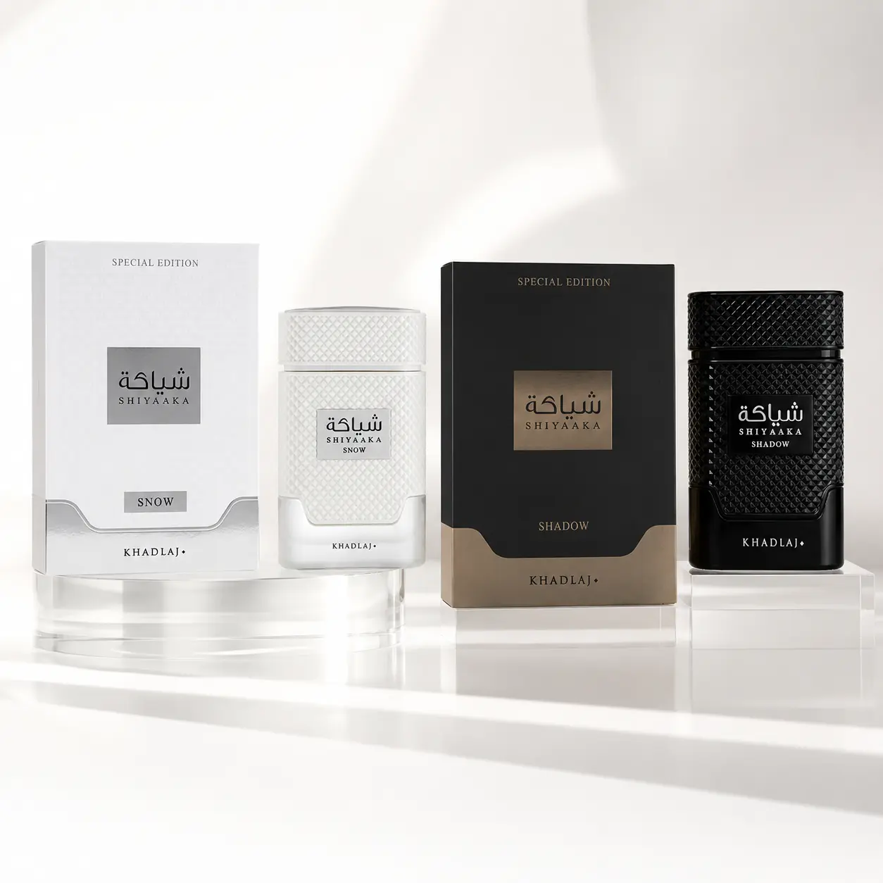 Khadlaj Shiyaaka Snow & Shadow Men's Cologne Duo - Aromatic Fragrance, Woody Aromatic Cologne, Citrus Fragrance Sets (2 x 3.4 fl oz)