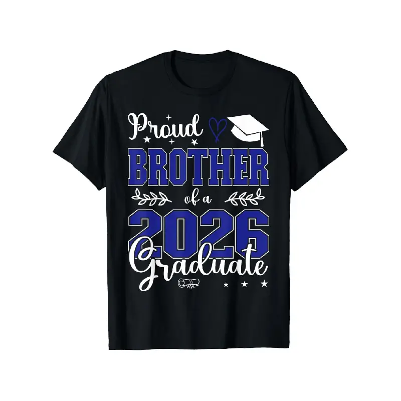 Men's Casual Short-Sleeve College Graphic Tee, Proud Brother of a 2026 Graduate Graduation T-Shirt, Black Menswear