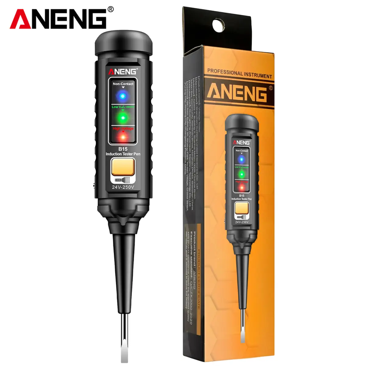 ANENG B15 Wire Breakpoint Finder DC Voltage Tester Pen - Chrome Vanadium Steel, ABS Tool with NCV Safety Tech, User-Friendly Probe, COM Input, Audio Alerts, Wire Tracing, 160x28x27mm, for Electricians, DIY Enthusiasts (Car, Continuity, Induction Tester),